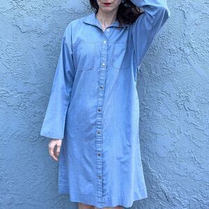 70s House Coat Dress Chambray Artist Loungewear